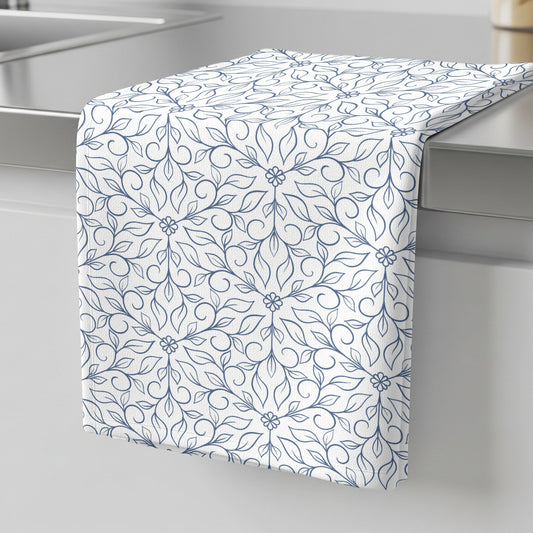 Hexagon Vines Light Blue - Tea towel