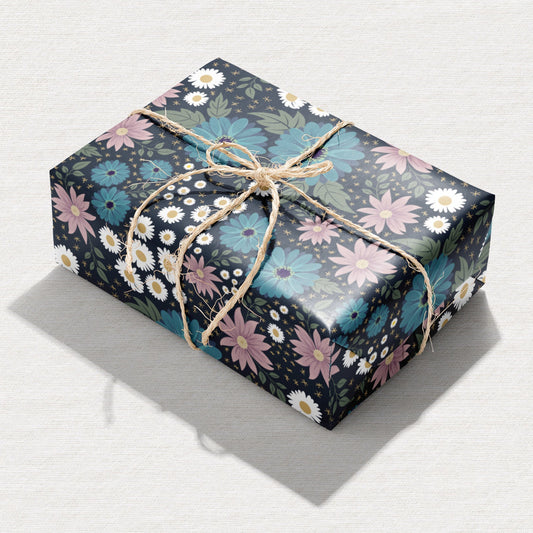 Summer Wildflowers in Blue Wrapping Paper