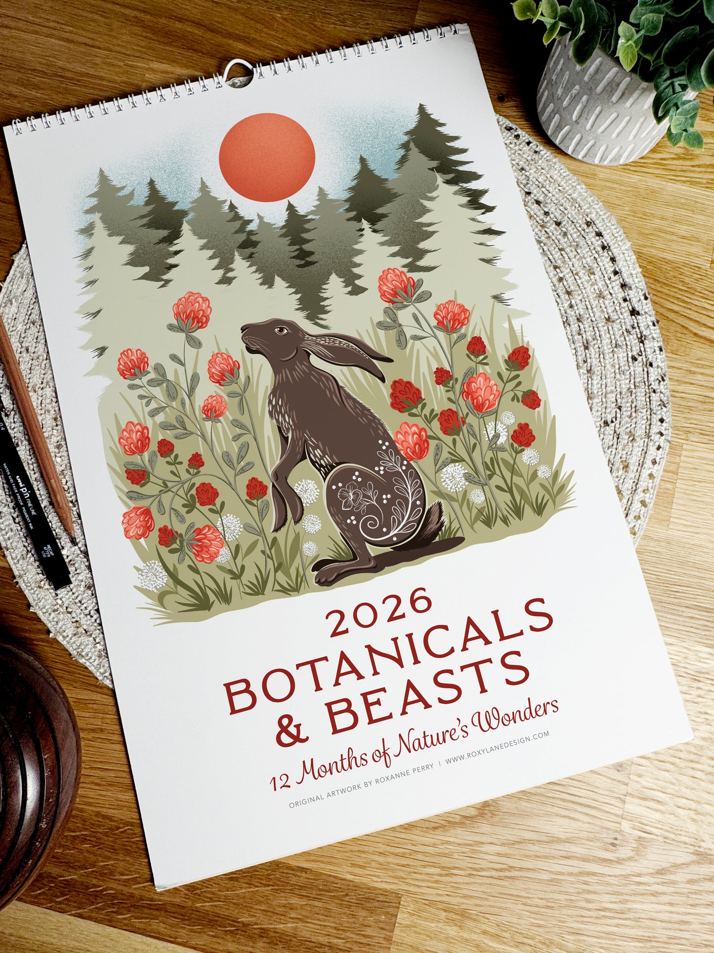 2026 Wall Calendar | Botanicals & Beasts | Artist Illustrated | January-December