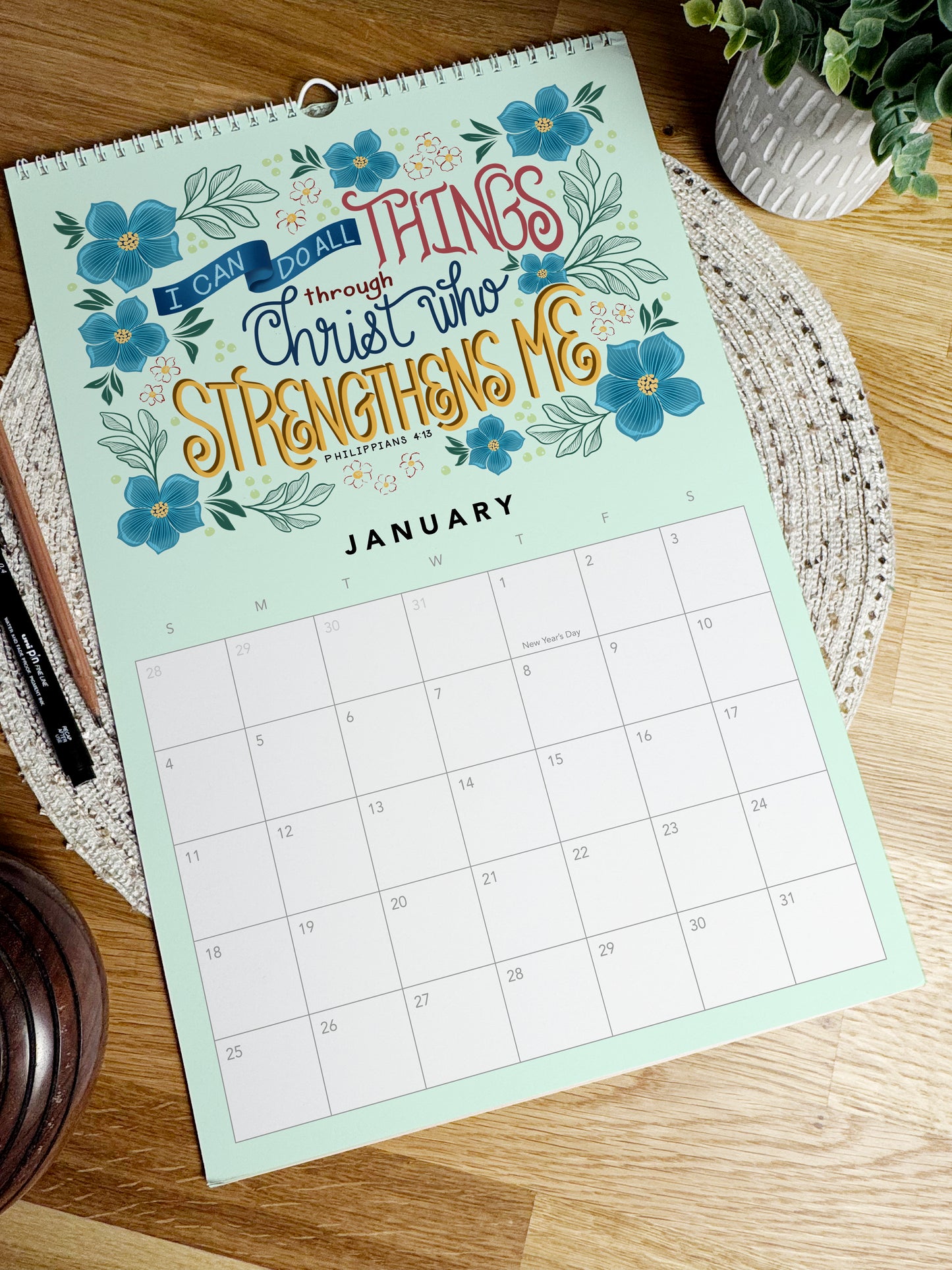 2026 Scripture Calendar: Hand-Illustrated Floral Art | Biblical Inspiration | January - December 2026 | 11x16.5