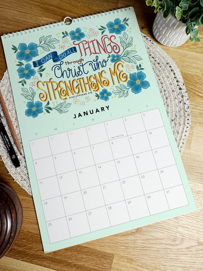 2026 Scripture Calendar: Hand-Illustrated Floral Art | Biblical Inspiration | January - December 2026 | 11x16.5