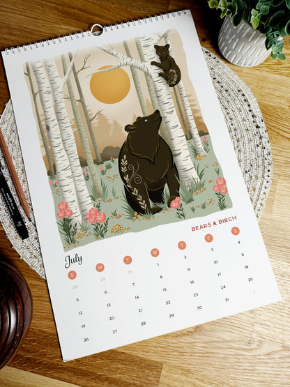 2026 Wall Calendar | Botanicals & Beasts | Artist Illustrated | January-December
