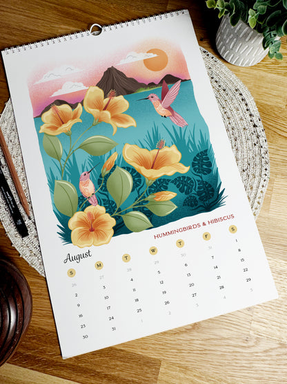 2026 Wall Calendar | Botanicals & Beasts | Artist Illustrated | January-December