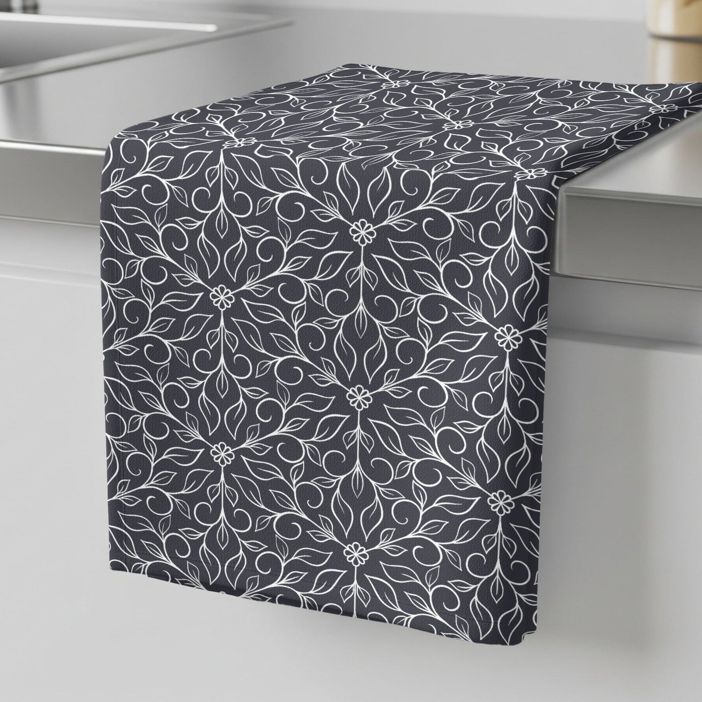 Hexagon Vines Dark Blue - Tea Towel
