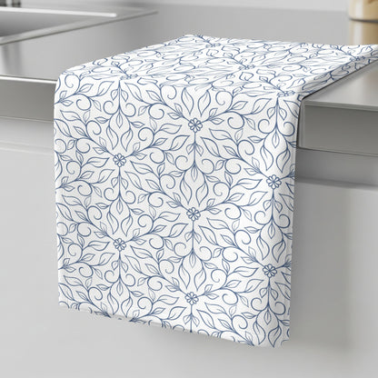Hexagon Vines Light Blue - Tea towel