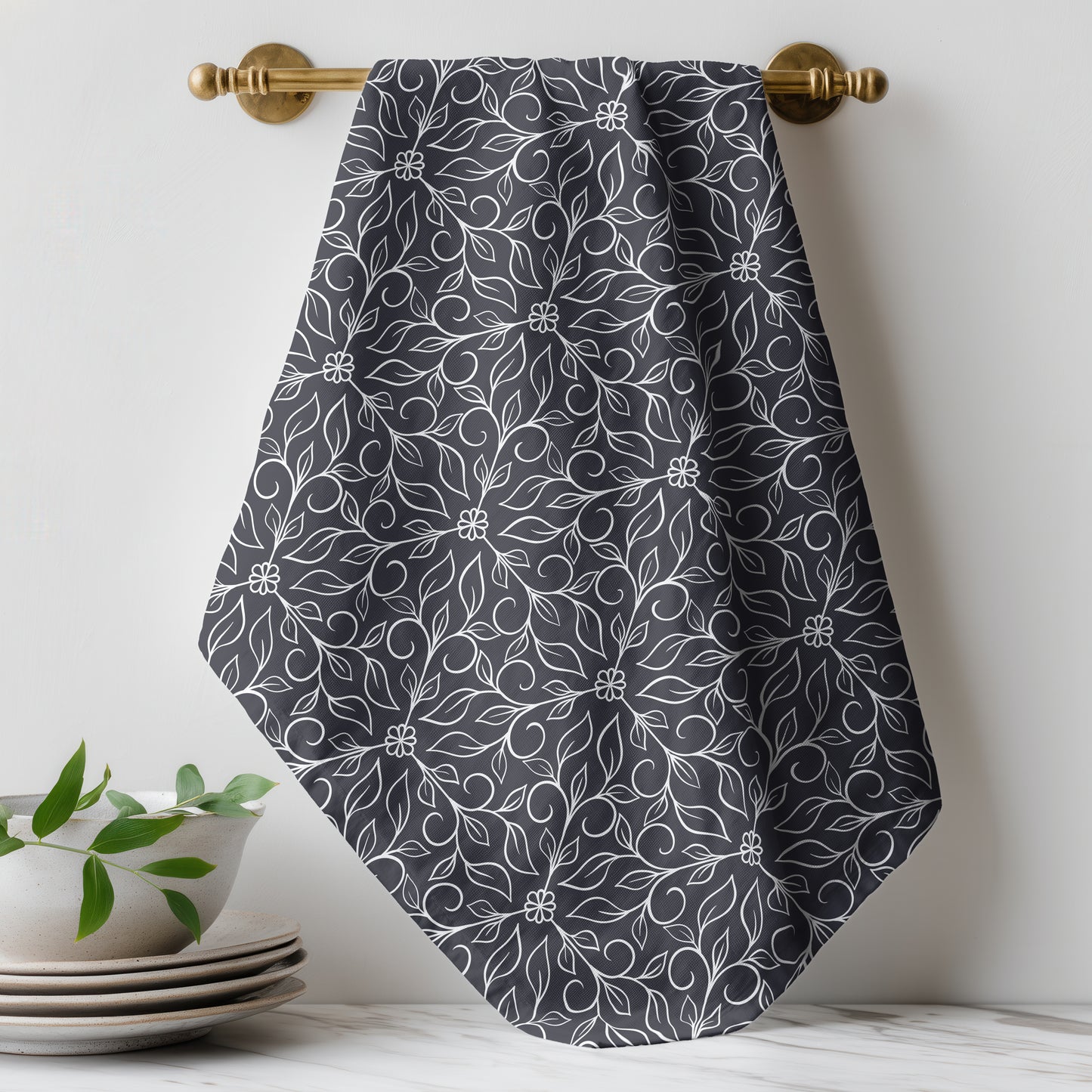 Hexagon Vines Dark Blue - Tea Towel