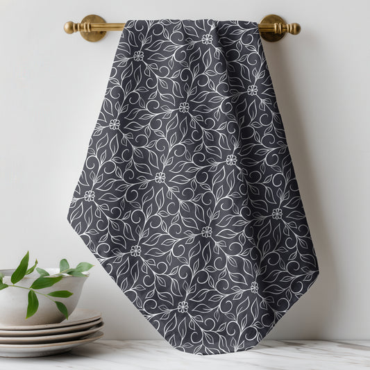 Hexagon Vines Dark Blue - Tea Towel