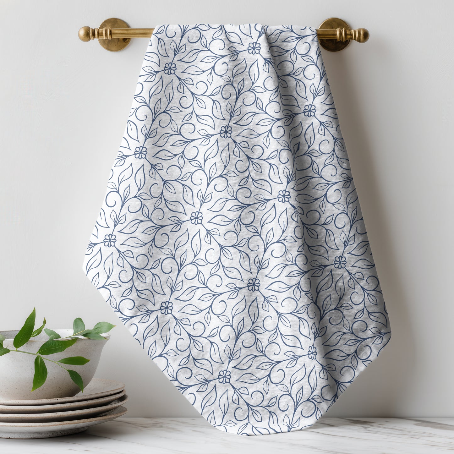 Hexagon Vines Light Blue - Tea towel