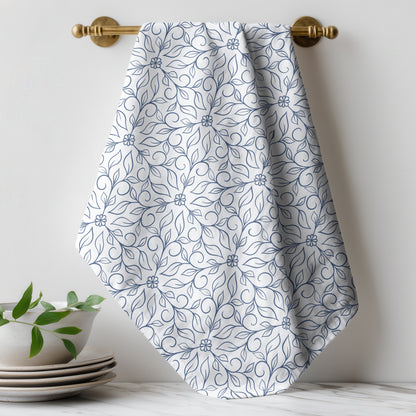 Hexagon Vines Light Blue - Tea towel