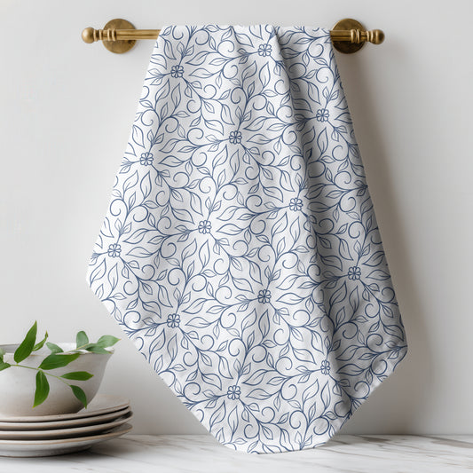Hexagon Vines Light Blue - Tea towel