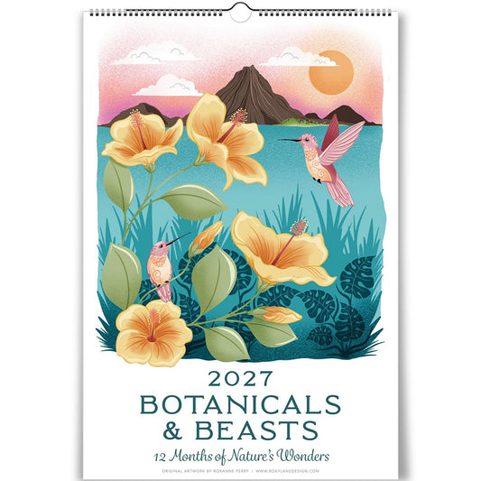 2027 Wall Calendar w/to-do list | Botanicals & Beasts | Artist Illustrated | January-December