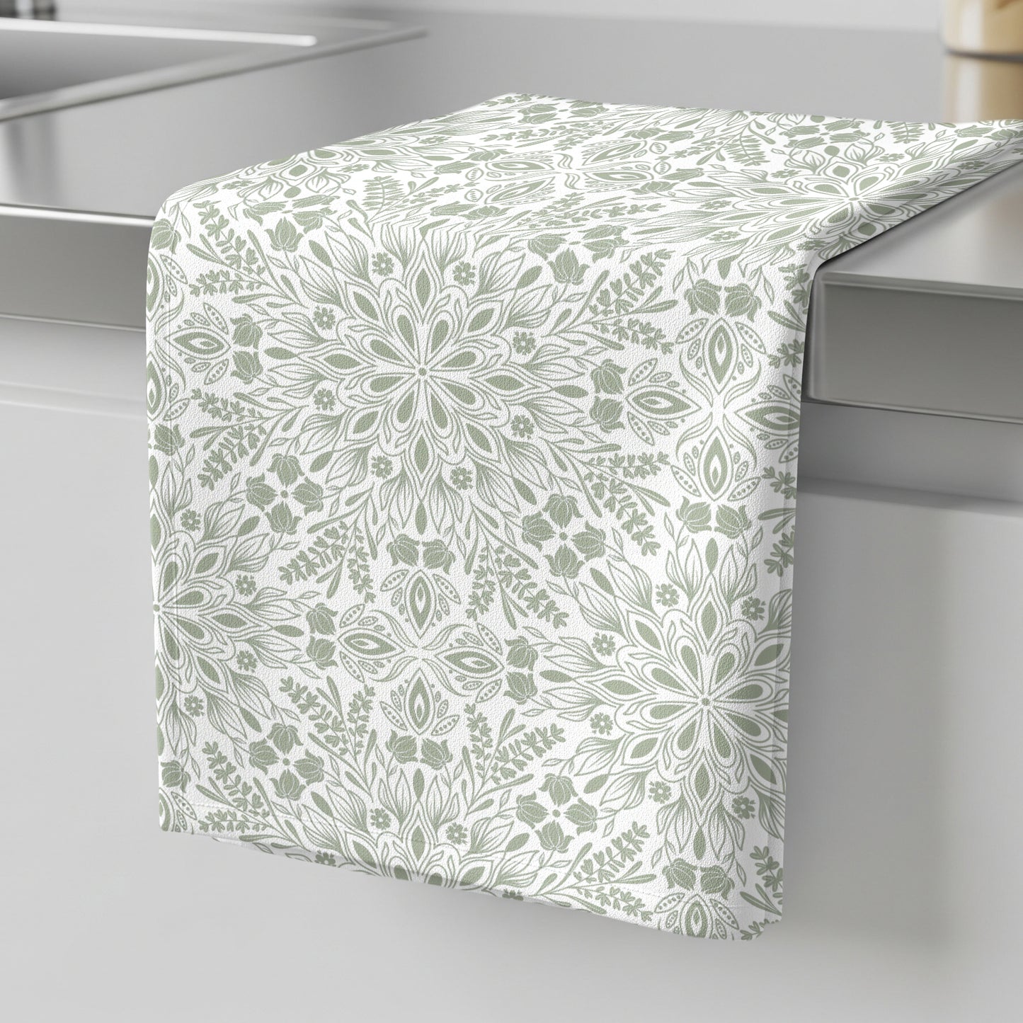 Springtime Rosette Green - Tea Towel