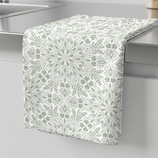Springtime Rosette Green - Tea Towel