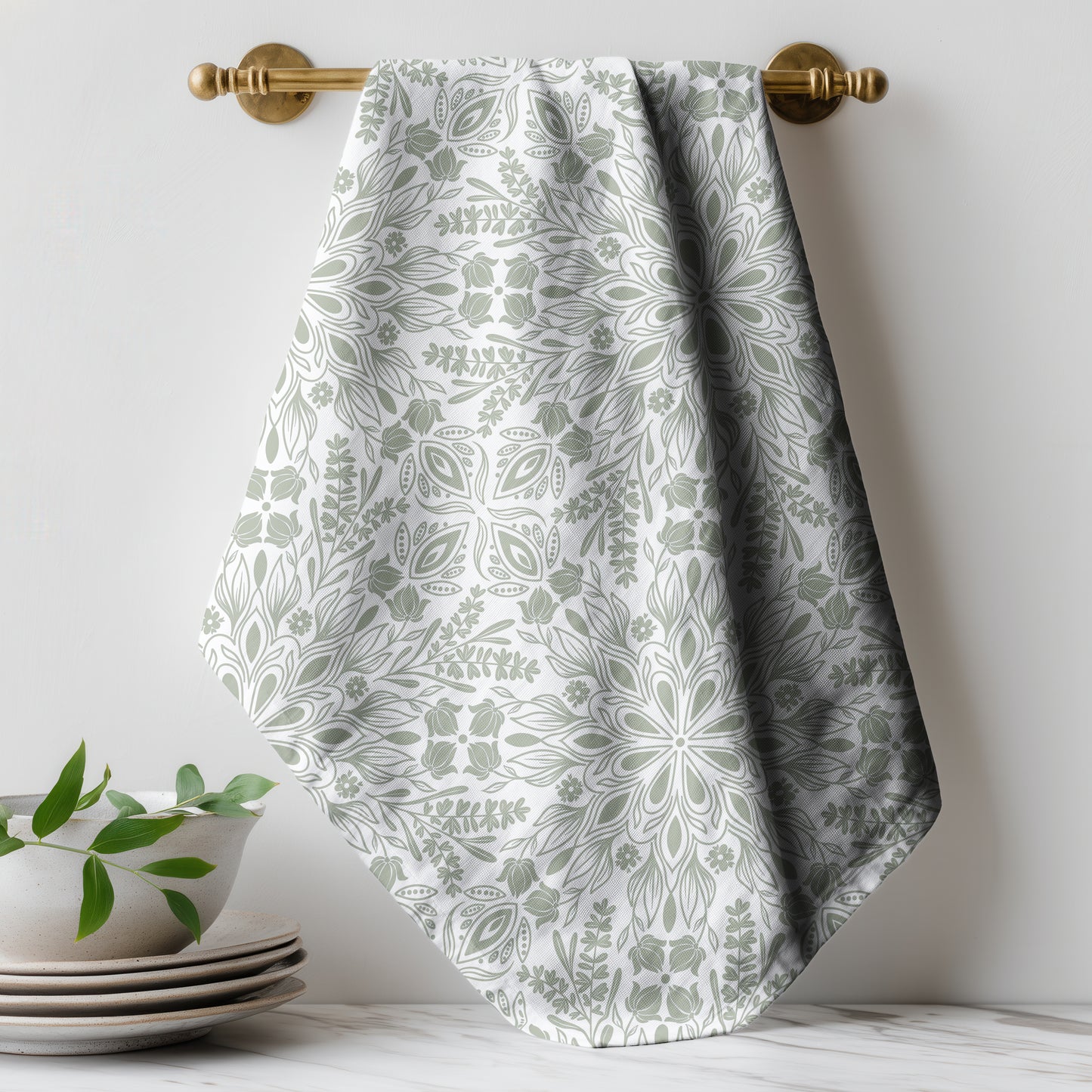 Springtime Rosette Green - Tea Towel