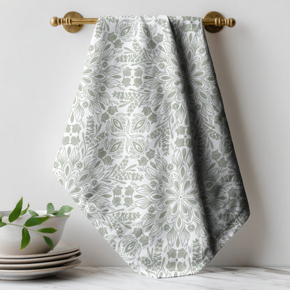 Springtime Rosette Green - Tea Towel