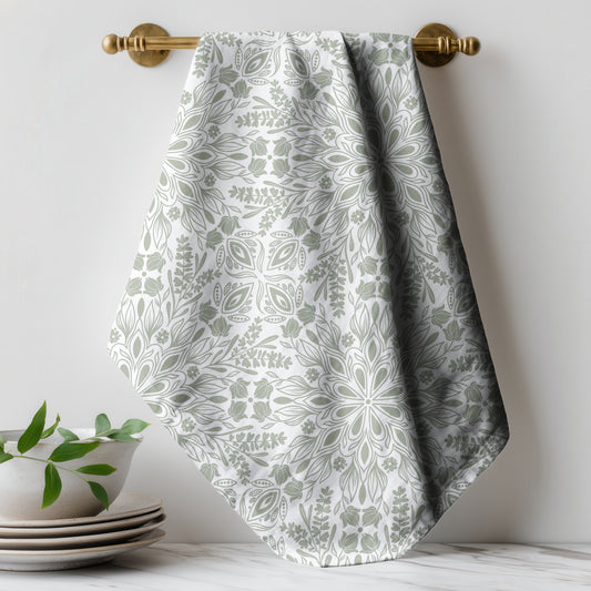 Springtime Rosette Green - Tea Towel