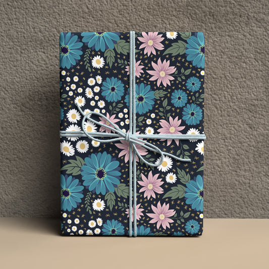 Summer Wildflowers in Blue Wrapping Paper