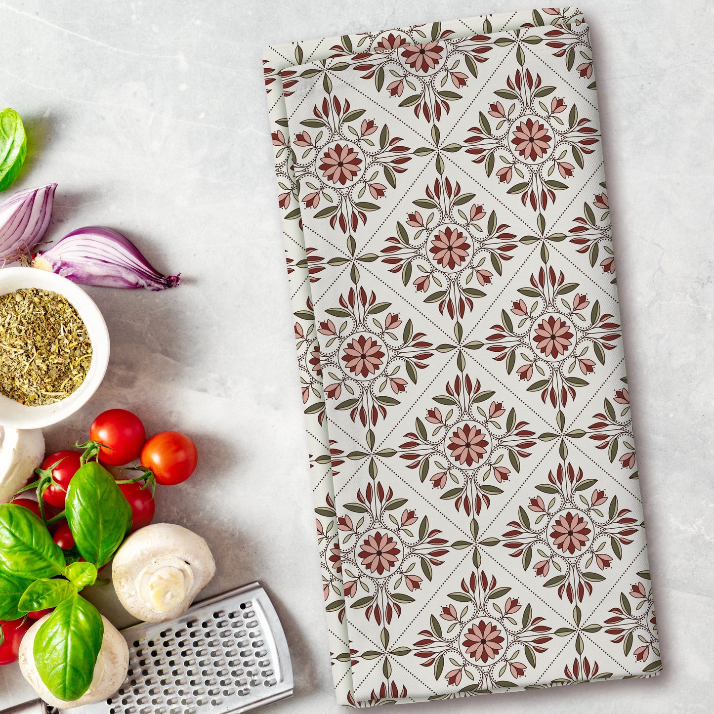 Tea Garden Trellis - Red - Tea Towel