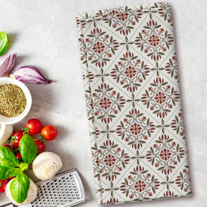 Tea Garden Trellis - Red - Tea Towel