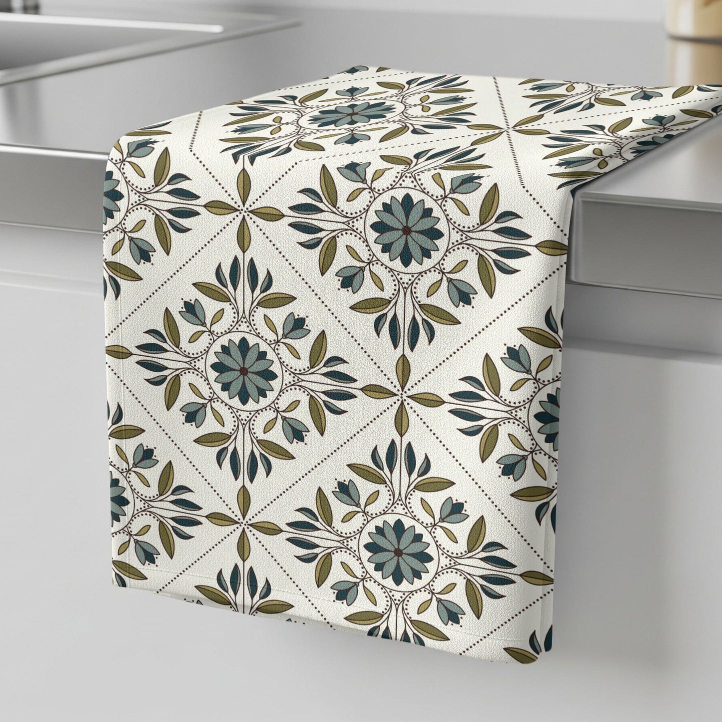 Tea Garden Trellis in Blue - Tea Towel