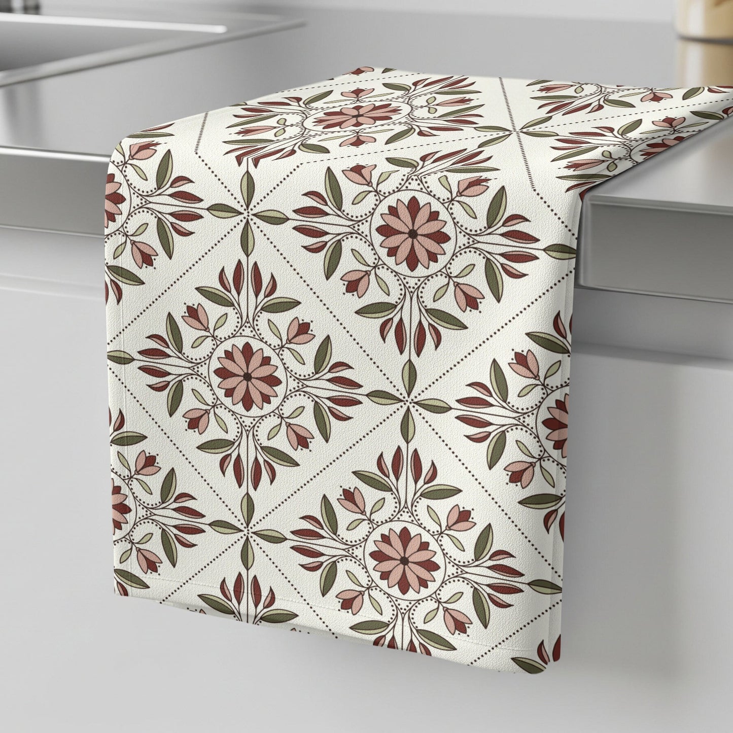 Tea Garden Trellis - Red - Tea Towel