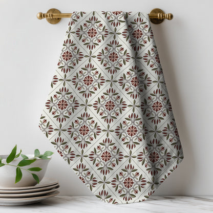 Tea Garden Trellis - Red - Tea Towel