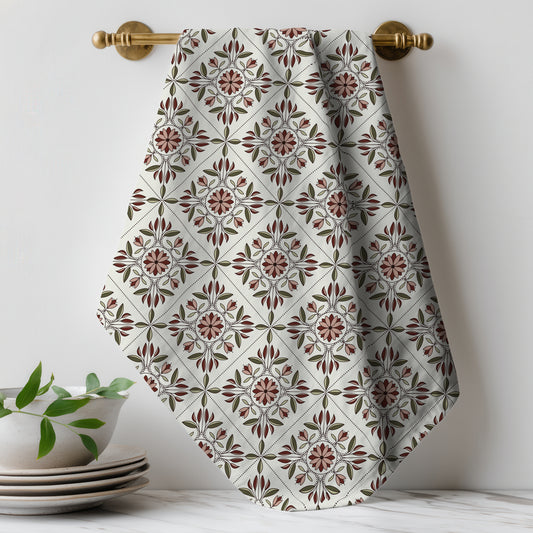 Tea Garden Trellis - Red - Tea Towel