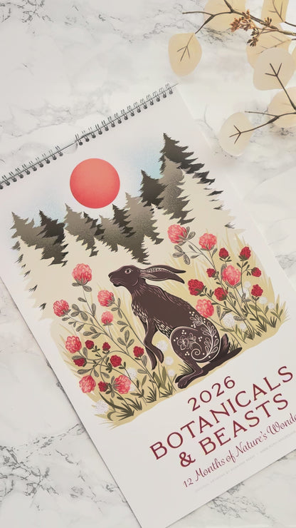2026 Wall Calendar | Botanicals & Beasts | Artist Illustrated | January-December