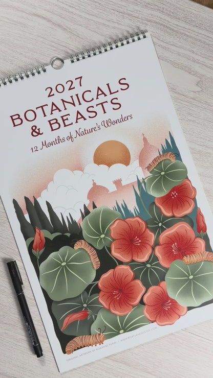 2027 Wall Calendar | Botanicals & Beasts | Artist Illustrated | January-December